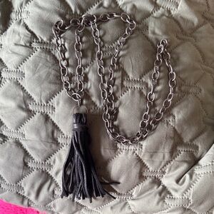 Long Black Tassel and Gunpowder Metal Chain Necklace